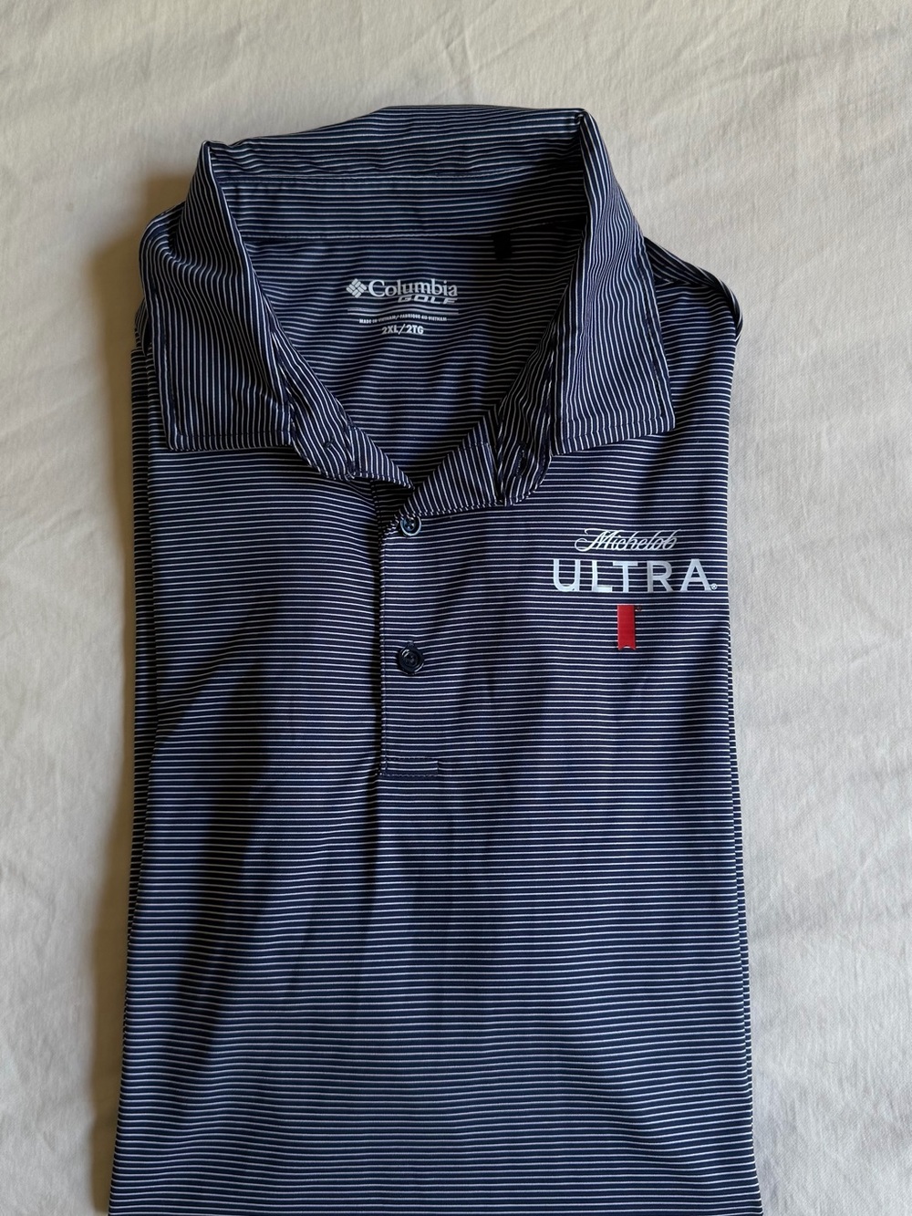 Columbia x Michelob Ultra Men’s Navy Striped Polo Shirt - Ultra Logo